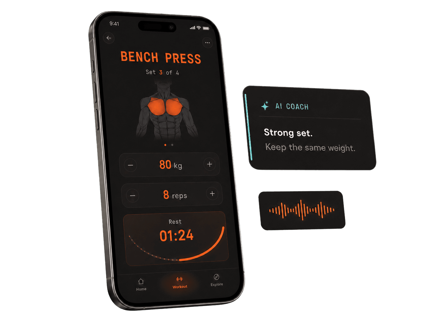 PushUp Pro workout screen with live AI coaching feedback